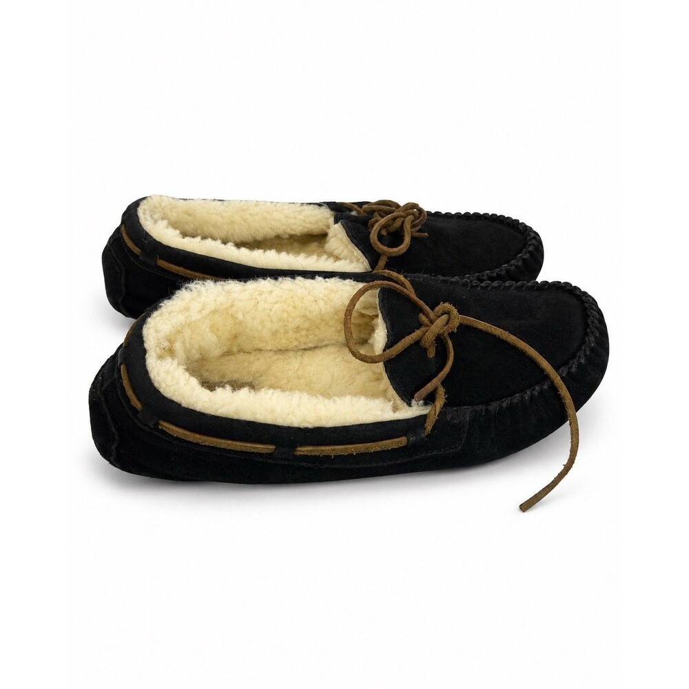 UGG Australia Dakota 5612 Black Suede Shearling Moccasin Slippers Women’s Size 9